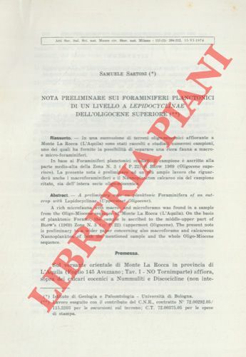 Nota preliminare sui foraminiferi planctonici di un livello a Lepidocyclinae …