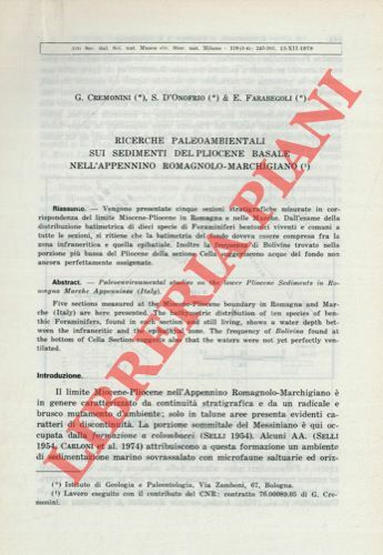 Ricerche paleoambientali sui sedimenti del pliocene basale nell'Appennino Romagnolo-Marchigiano.