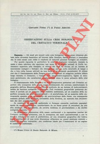 Osservazioni sulla crisi biologica del cretaceo terminale.