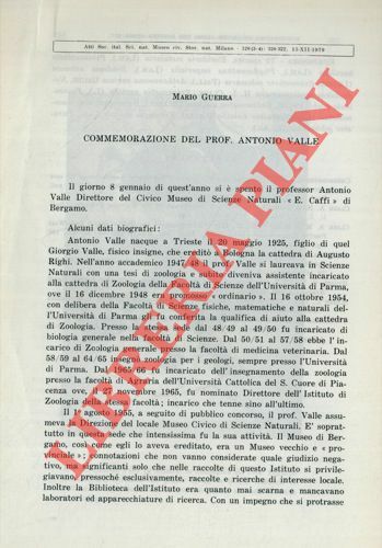 Commemorazione del Prof. Antonio Valle.