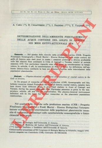 Determinazione dell'ambiente fisico-chimico delle acque costiere del Golfo di Genova …