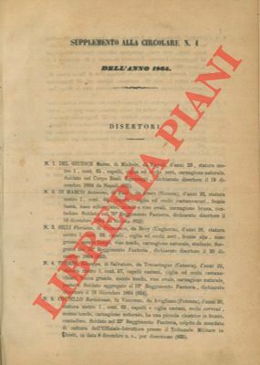 25 Supplementi alle Circolari dell'anno 1865 relativi ai disertori o …