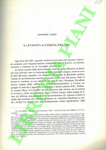 L' “Avanti!” a Cesena nel 1881.