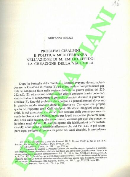 Problemi cisalpini e politica mediterranea nell'azione di M. Emilio Lepido …