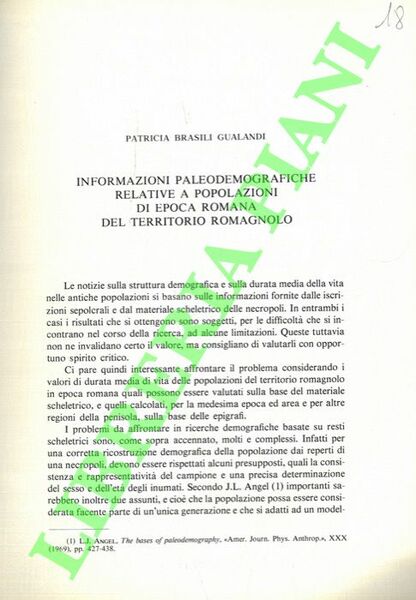 Informazioni paleodemografiche relative a popolazioni di epoca romana del territorio …