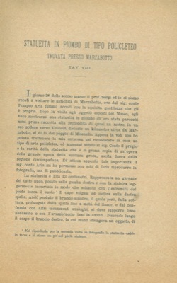 Statuetta in piombo di tipo Policleto trovata presso Marzabotto.