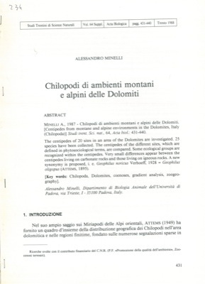Chilopodi di ambienti montani e alpini delle Dolomiti.