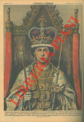 Elisabetta II d'Inghilterra sul trono dell'Abbazia di Westminster, nella fase …