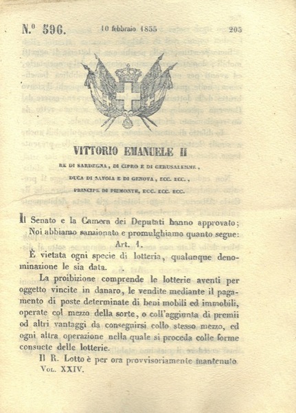 con cui si vieta ogni specie di lotteria.