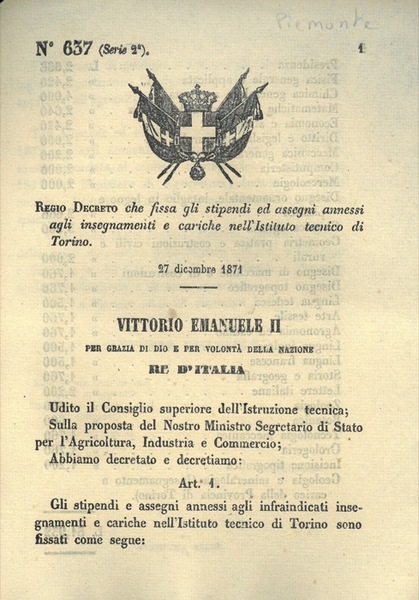 che fissa gli stipendi ed assegni annessi agli insegnamenti e …