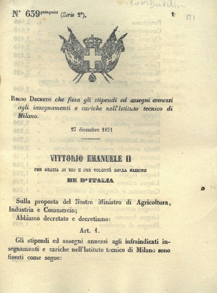 che fissa gli stipendi ed assegni annessi agli insegnamenti e …