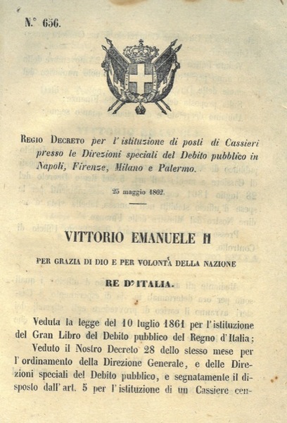 che istituisce dei posti di cassieri presso le Direzioni speciali …