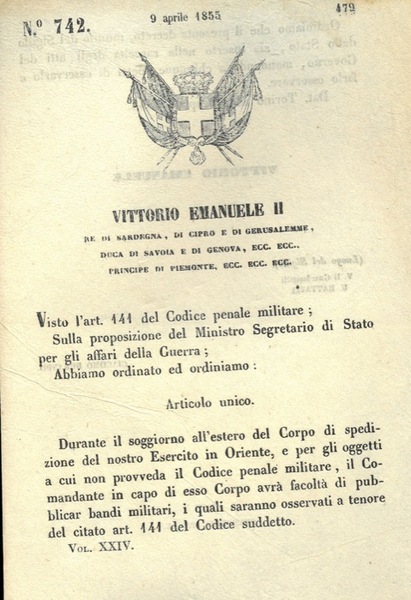 con cui si autorizza il comandante dell'esercito in Oriente alla …