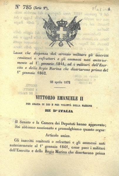 che dispensa dal servizio militare gli inscritti renitenti o refrattari …
