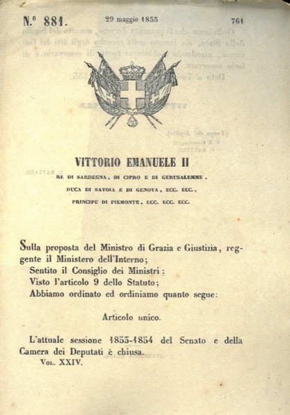 con cui si annuncia la chiusura della sessione 1853-1854 del …