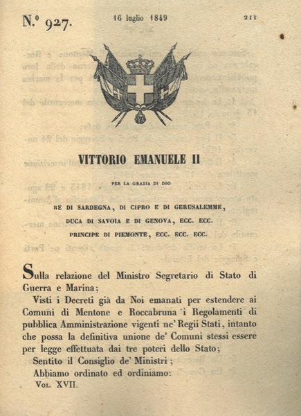 con cui si pubblicano nei comuni di Mentone e Roccabruna …