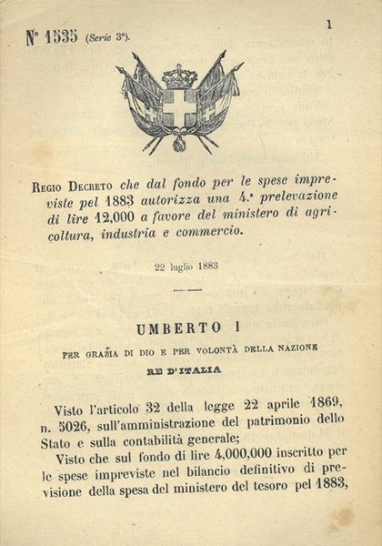che dal fondo per le spese impreviste pel 1883 autorizza …
