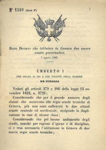 che istituisce in Genova due nuove scuole governative.