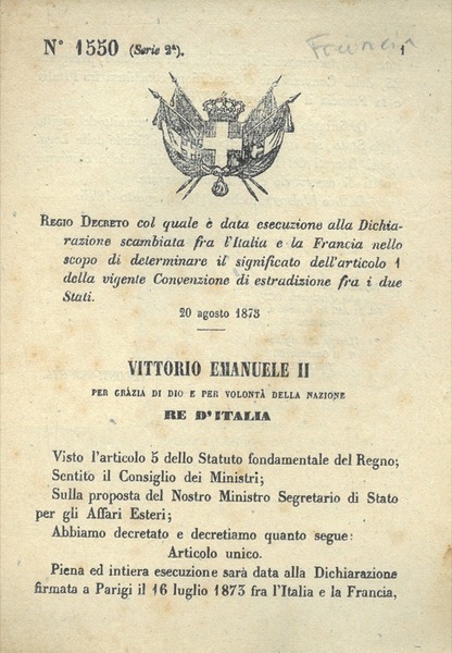 col quale é data esecuzione alla Dichiarazione scambiata fra l'Italia …