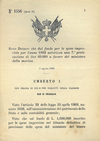 che dal fondo per le spese impreviste per l'anno 1883 …