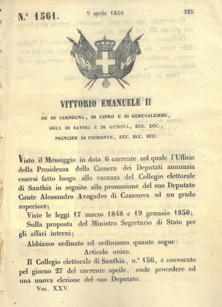 che convoca il collegio elettorale di Santhià.