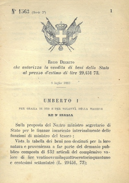 che autorizza la vendita di beni dello Stato al prezzo …
