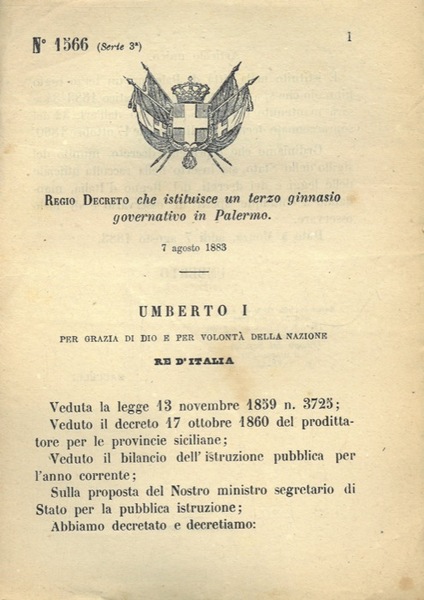 che istituisce un terzo ginnasio governativo in Palermo.
