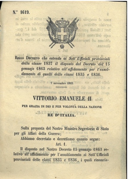 che estende ai Sott'Ufficiali provinciali della classe 1837 il disposto …