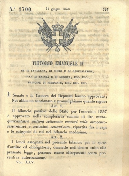 con cui si approva il bilancio passivo dello Stato per …