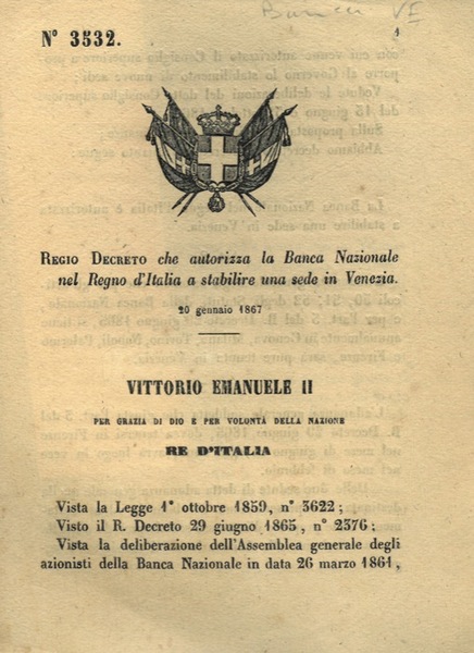 che autorizza la Banca Nazionale nel Regno d'Italia a stabilire …