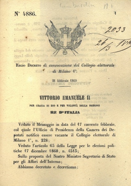 di convocazione del Collegio elettorale di Milano 1°.