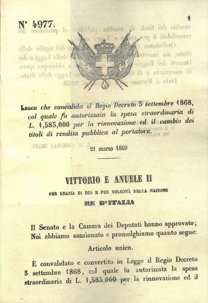 che convalida il Regio Decreto 3 settembre 1868, col quale …