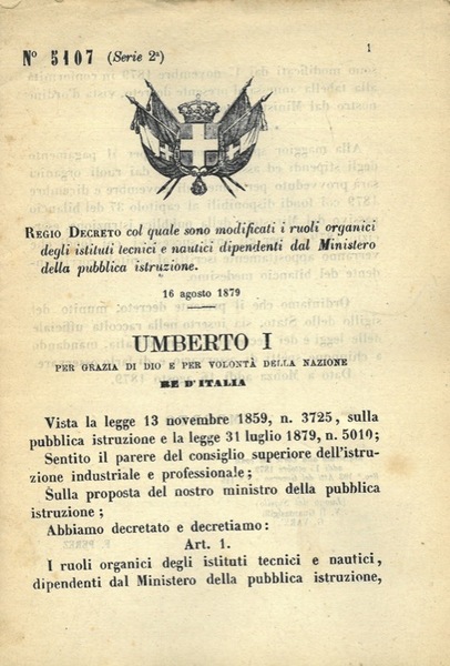 col quale sono modificati i ruoli organici degli Istituti Tecnici …