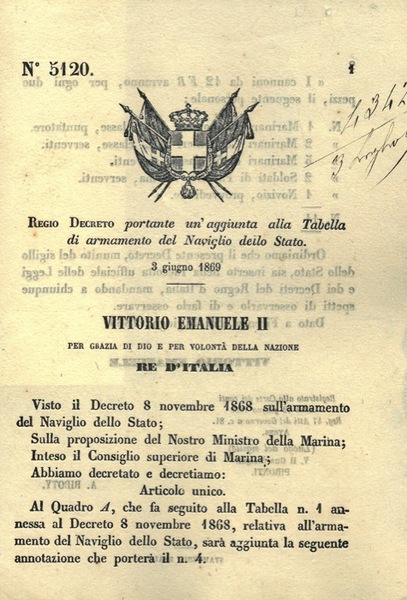 portante un'aggiunta alla Tabella di armamento del Naviglio dello Stato.