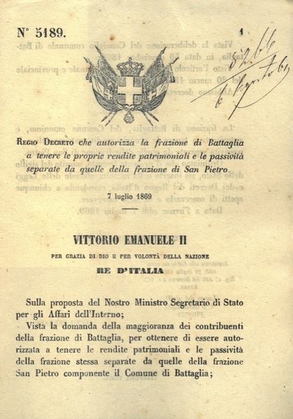 che autorizza la frazione di Battaglia a tenere le proprie …