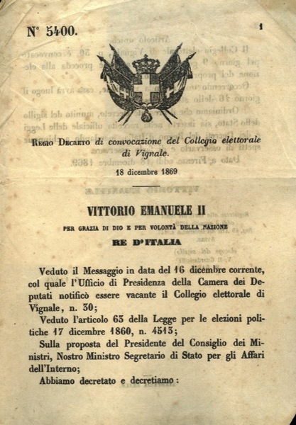 di convocazione del Collegio elettorale di Vignale.