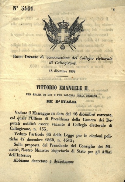 di convocazione del Collegio elettorale di Caltagirone.