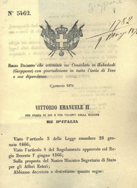 che istituisce un consolato in Hakodadi (Giappone) con giurisdizione in …