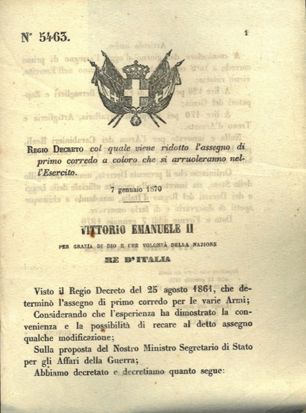 col quale viene ridotto l'assegno di primo corredo a coloro …