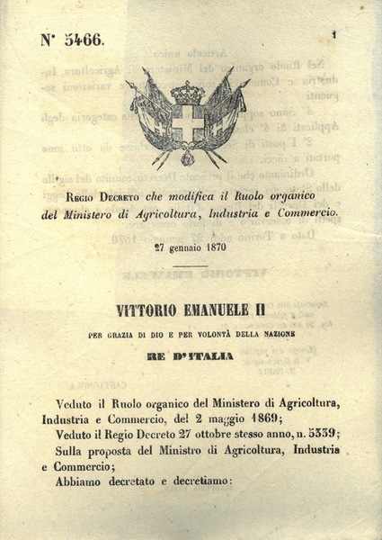 che modifica il Ruolo organico del Ministero di Ageicoltura, Industria …