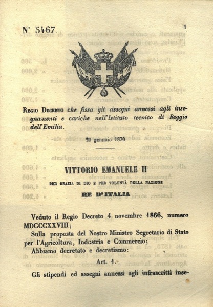 che fissa gli assegni annessi agli insegnanti e cariche nell'Istituto …