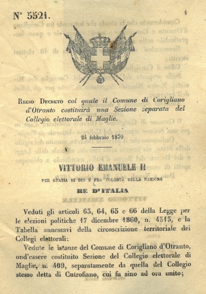 col quale il Comune di Corigliano d'Otranto costituirà una Sezione …