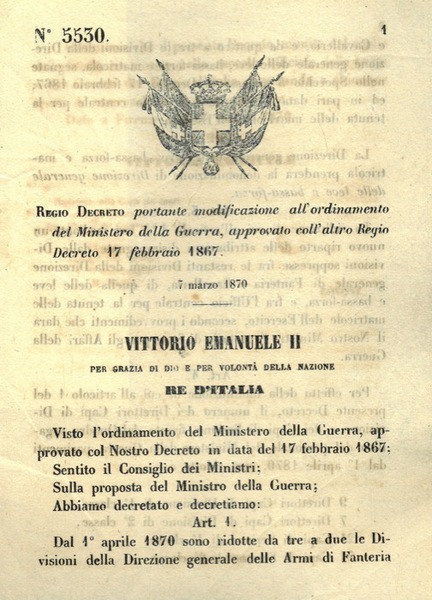portante modificazione all'ordinamento del Ministero della Guerra.