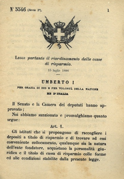 portante il riordinamento delle Casse di Risparmio.