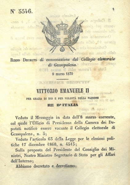 di convocazione del Collegio elettorale di Gessopalena.