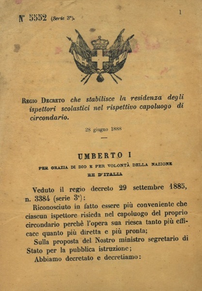 che stabilisce la residenza degli ispettori scolastici nel rispettivo capoluogo …