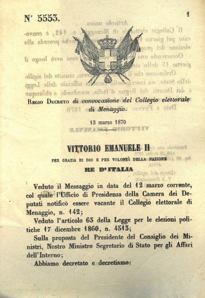 di convocazione del Collegio elettorale di Menaggio.