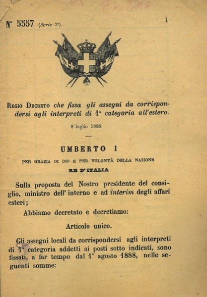 che fissa gli assegni da corrispondersi agli interpreti di 1a …