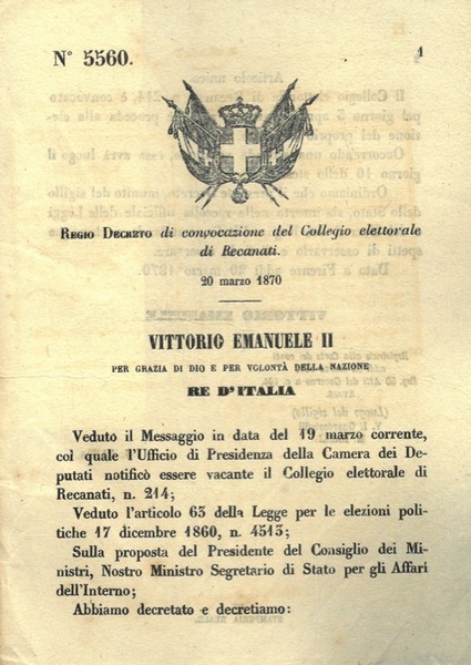 di convocazione del Collegio elettorale di Recanati.