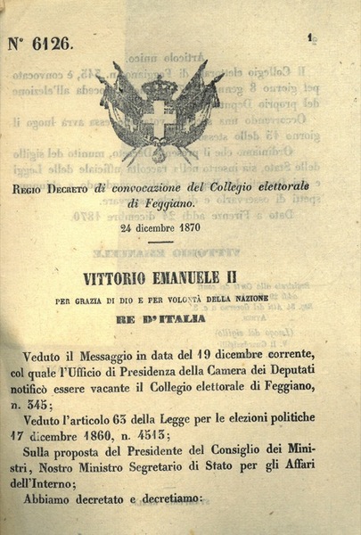 di convocazione del Collegio elettorale di Feggiano.